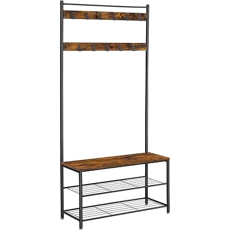 VASAGLE Industrial Coat Rack and Shoe Storage Bench For Hallway