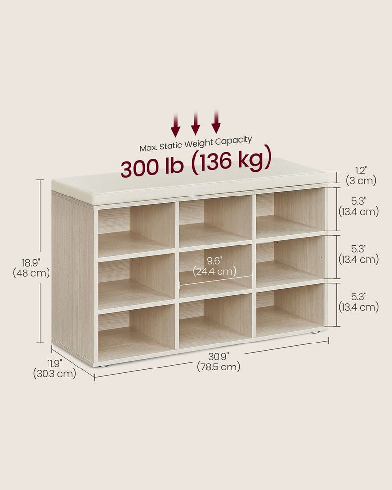 Beige Entryway Shoe Bench With Cushion by Vasagle