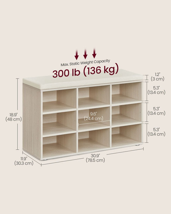 Beige Entryway Shoe Bench With Cushion by Vasagle