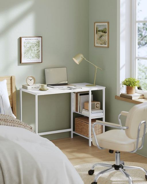 Image of a white computer desk with shelves by Vasagle furniture.