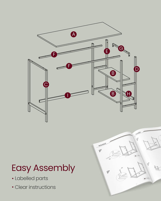 Image of a white computer desk with shelves by Vasagle furniture.