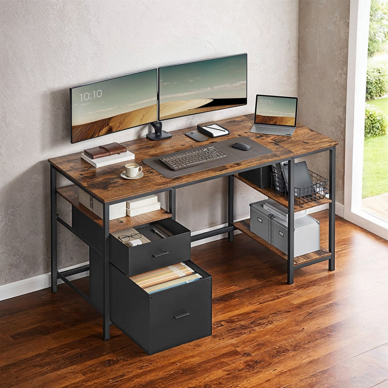 Computer Desk with 3 Storage Shelves and 2 Drawers for Home Office Organization by Vasagle
