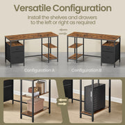 Computer Desk with 3 Storage Shelves and 2 Drawers for Home Office Organization by Vasagle