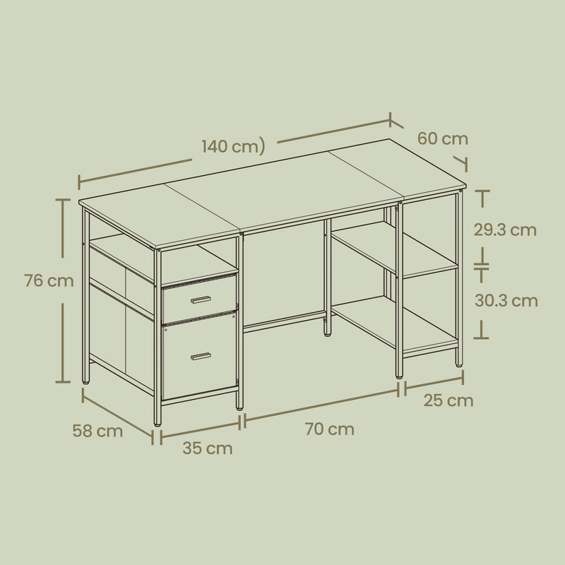 Computer Desk with 3 Storage Shelves and 2 Drawers for Home Office Organization by Vasagle