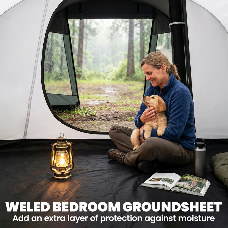Outsunny Two Room Tunnel Tent Camping Tent for  3-4 Man with Windows, Covers, Carry Bag, for Fishing, Hiking, Sports, Green