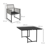 Five Piece Metal Patio Dining Set with Folding Back Chairs Light Grey by Outsunny