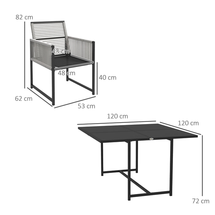 Five Piece Metal Patio Dining Set with Folding Back Chairs Light Grey by Outsunny