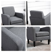 Set of 2 Upholstered Armchairs with Rubber Wood Legs for Lounge or Bedroom Use Grey AOSOM