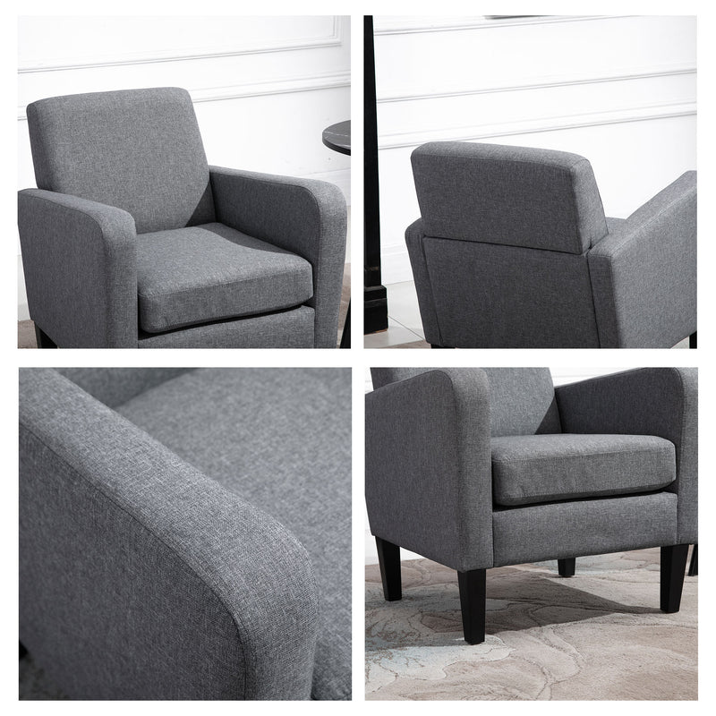 Set of 2 Upholstered Armchairs with Rubber Wood Legs for Lounge or Bedroom Use Grey AOSOM