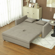 Light Brown 2 Seater Sofa Bed with Cushions and Hidden Storage by HOMCOM