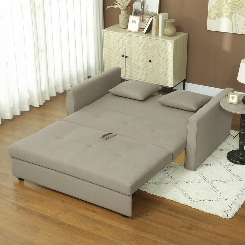 Light Brown 2 Seater Sofa Bed with Cushions and Hidden Storage by HOMCOM