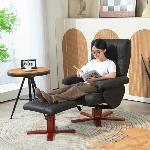 Black Faux Leather Manual Recliner Armchair with Matching Footstool Set by HOMCOM