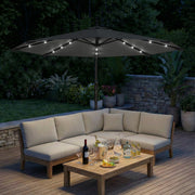 Garden Cantilever Parasol with Solar LED Lights for Day and Night Shade Black Outsunny