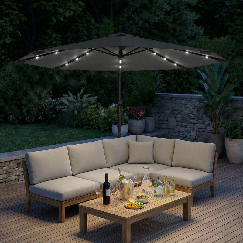 Garden Cantilever Parasol with Solar LED Lights for Day and Night Shade Black Outsunny