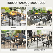 Black Rectangular Garden Dining Table with Parasol Hole Steel Frame 150cm x 90cm