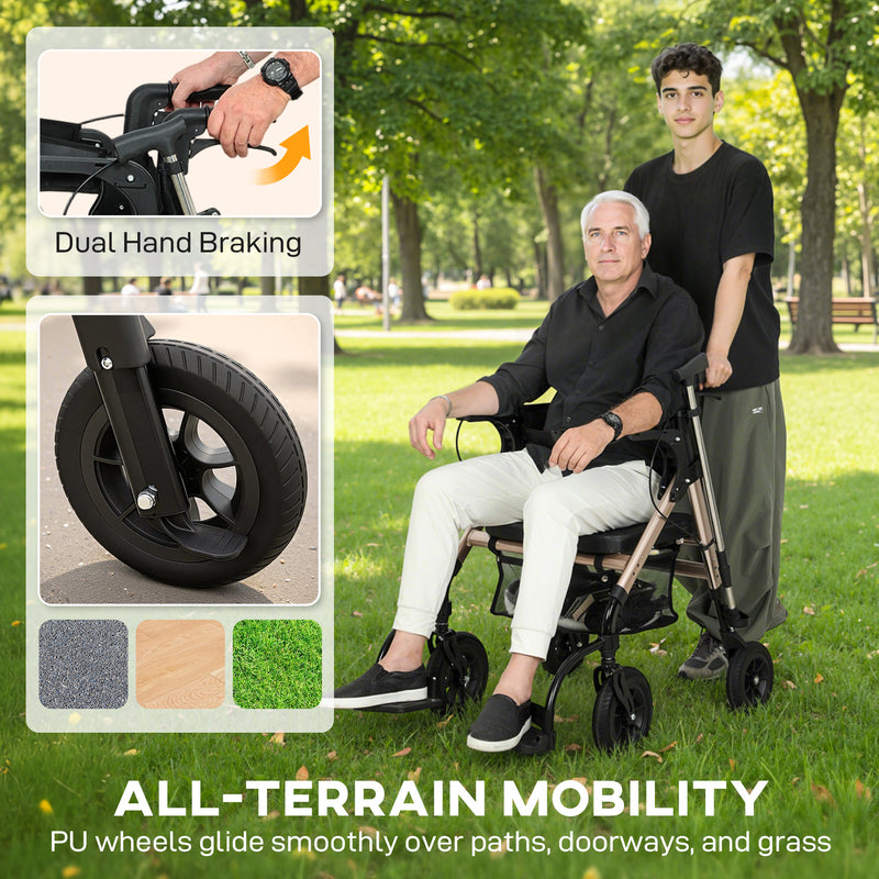 4 Wheel Rollator Walker with Seat and Storage for Elderly or Disabled Support Black AOSOM