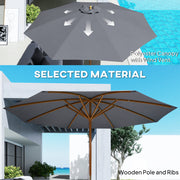 Dark Grey 3m Wooden Garden Parasol Adjustable Sun Shade for Patio or Decking by Outsunny