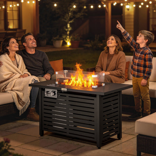 Outdoor Propane Fire Pit Table With Adjustable Heat and Tabletop for Garden or Patio 50,000 BTU - Black Outsunny