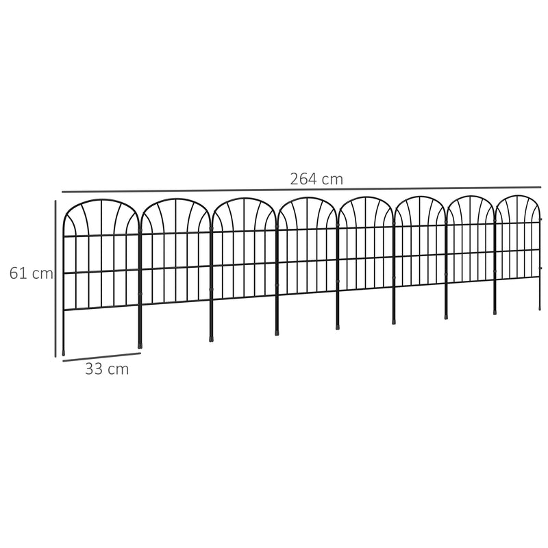 Set of 8 Metal Garden Fence Panels Decorative Picket Style for Outdoor Borders Black AOSOM
