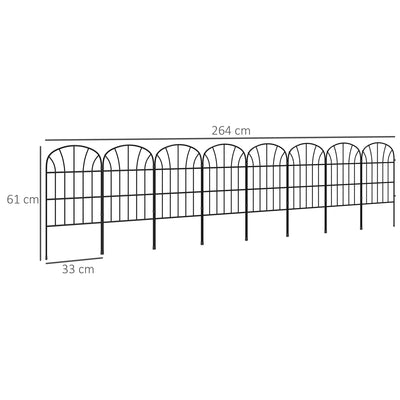 Set of 8 Metal Garden Fence Panels Decorative Picket Style for Outdoor Borders Black AOSOM