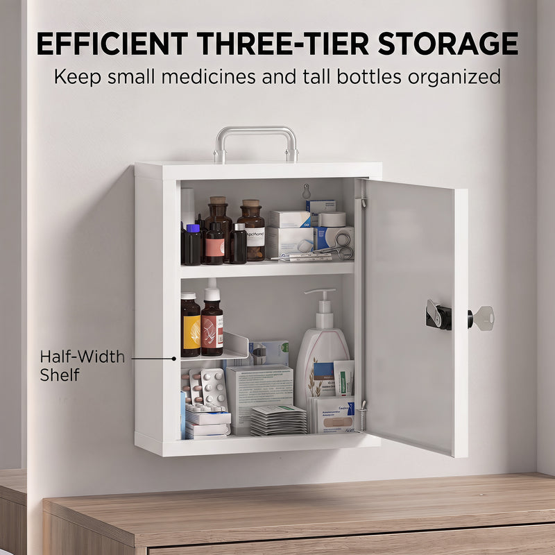 Medicine Cabinet with Lock for Secure Home Storage and Easy Wall Mounting White Red