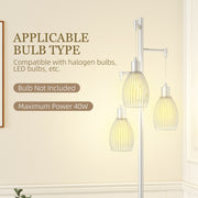 Silver 3 Light Industrial Floor Lamp 170cm Dimmable Steel Shades for Lounge or Bedroom by HOMCOM