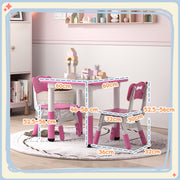 3 Piece Toddler Table and Chair Set Height Adjustable for Playroom or Bedroom, Pink