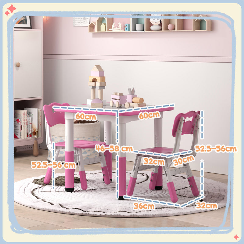 3 Piece Toddler Table and Chair Set Height Adjustable for Playroom or Bedroom, Pink