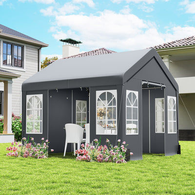 3x3m Garden Party Gazebo with Weatherproof Shelter and Zipped Doors for Outdoor Gatherings, Grey Outsunny