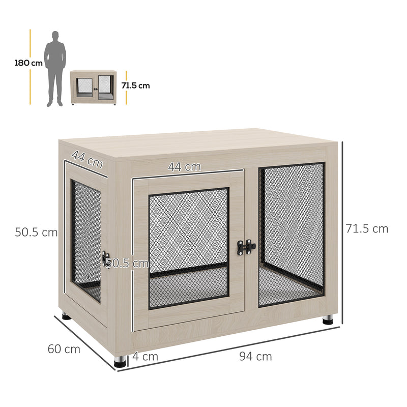 2 in 1 Dog Crate and Side Table with Soft Cushion and Double Doors for Large Dogs, Grey