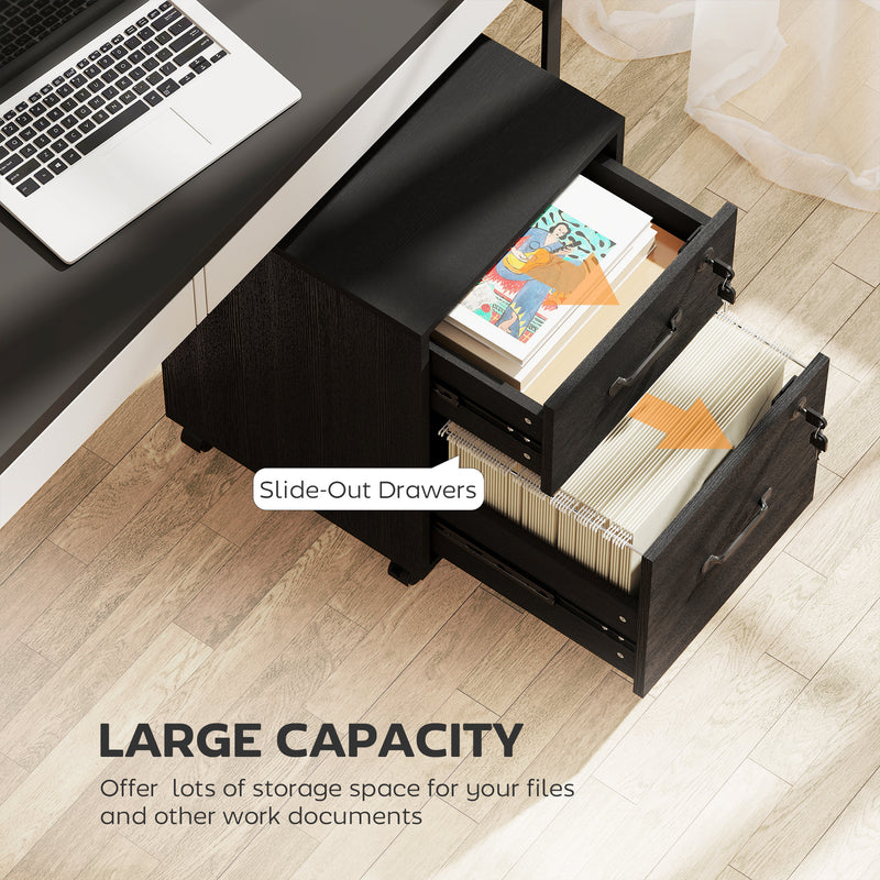 Mobile Filing Cabinet with Lockable Drawers and Hanging File Storage for Home Office Black AOSOM