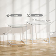 White Nest of 2 Coffee Tables with Tempered Glass Tops for Living Room or Bedroom