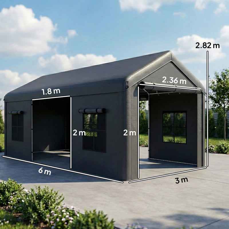 Carport with Full Weather Protection for Cars and Outdoor Storage 3 x 6 m Dark Grey Outsunny