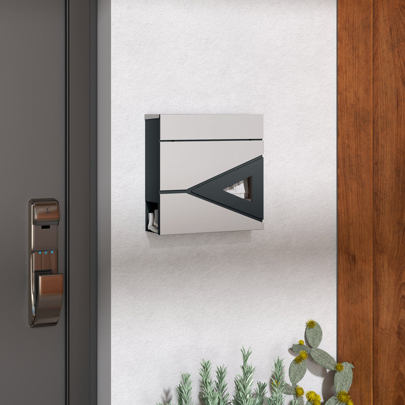 Silver Wall Mounted Post Box with Viewing Window and Locks Weatherproof Steel Mailbox by HOMCOM