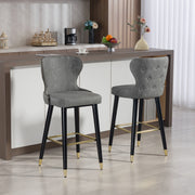 Set of 2 PU Leather Bar Stools with Backrest and Footrest for Kitchen or Breakfast Bar Grey