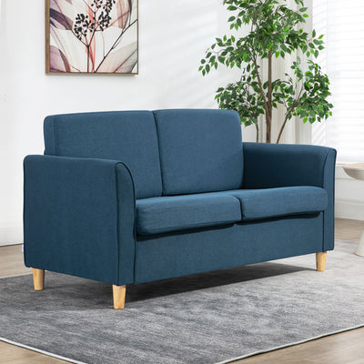 Modern 2 Seater Loveseat Sofa with Wooden Legs Ideal for Small Living Rooms Blue