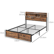King Size Industrial Bed Frame With Storage Headboard And Slatted Base Rustic Brown