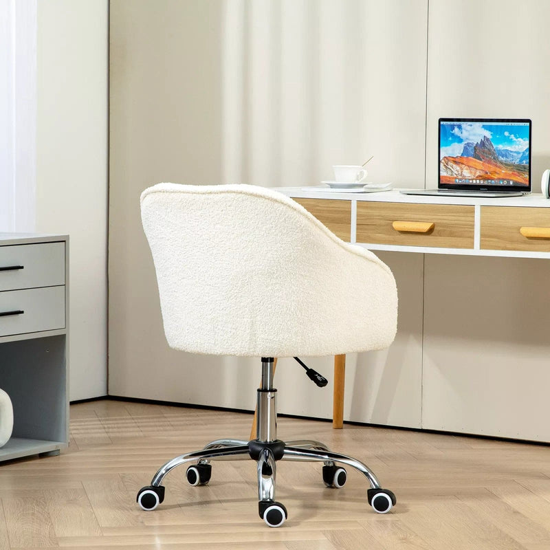 Image of a Cream Teddy Fleece Desk Chair With Wheels.