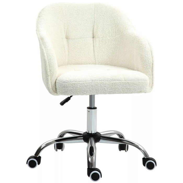 Image of a Cream Teddy Fleece Desk Chair With Wheels.