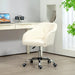 Image of a Cream Teddy Fleece Desk Chair With Wheels.