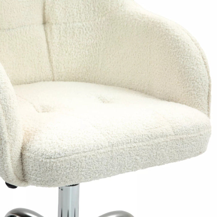 Image of a Cream Teddy Fleece Desk Chair With Wheels.