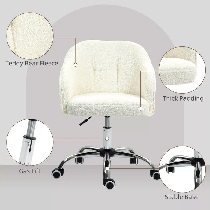 Image of a Cream Teddy Fleece Desk Chair With Wheels.