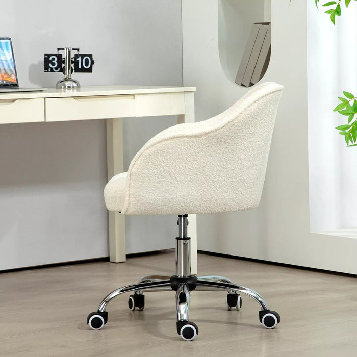 Image of a Cream Teddy Fleece Desk Chair With Wheels.