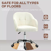 Image of a Cream Teddy Fleece Desk Chair With Wheels.