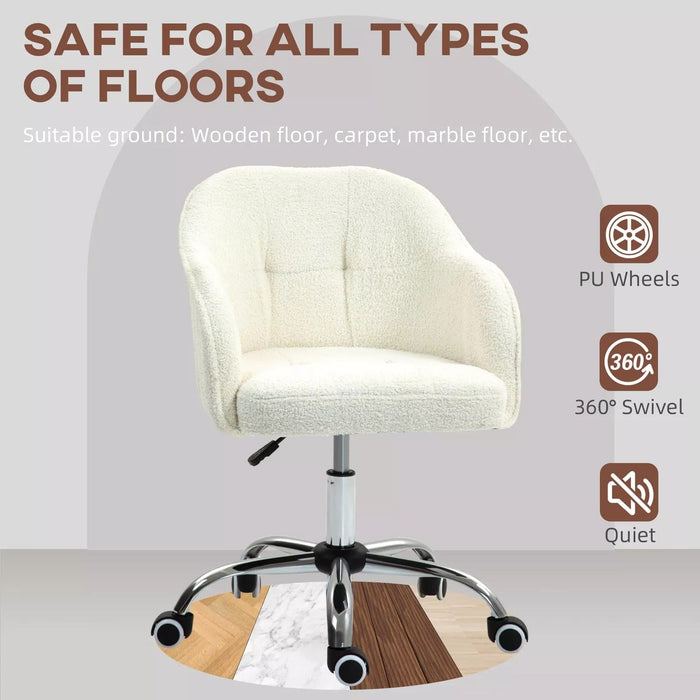 Image of a Cream Teddy Fleece Desk Chair With Wheels.