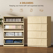 Chest of Drawers with 4 Spacious Handleless Drawers for Bedroom Storage Natural Wood AOSOM