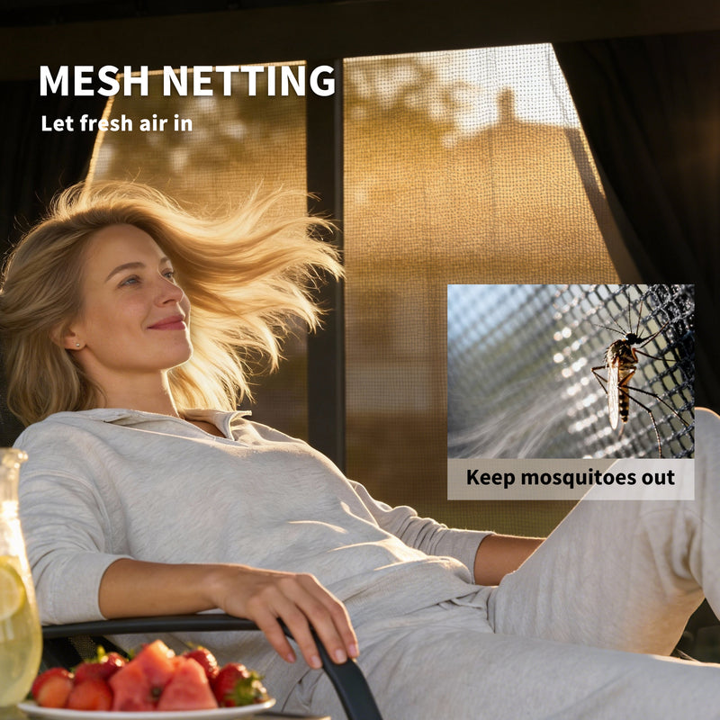 Lean To Steel Roof Garden Pergola With Netting Ideal For Patios And Outdoor Shade Dark Grey AOSOM