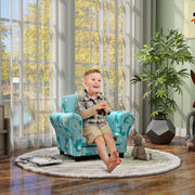 2 Piece Kids Sofa Chair Set with Dinosaur Design and Wooden Frame for Toddlers, Blue