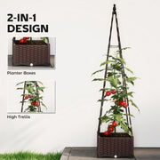 Raised Garden Planter Box with Trellis Self Watering and Drainage for Outdoor Use Grey AOSOM