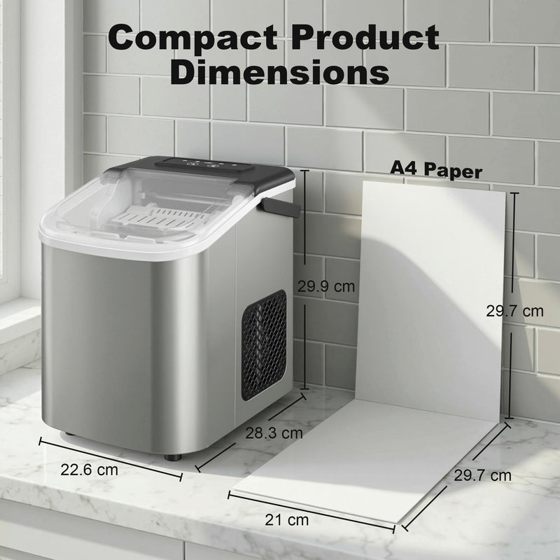 Portable Countertop Ice Maker | 12kg Daily | 2 Cube Sizes | Silver & Black Homcom